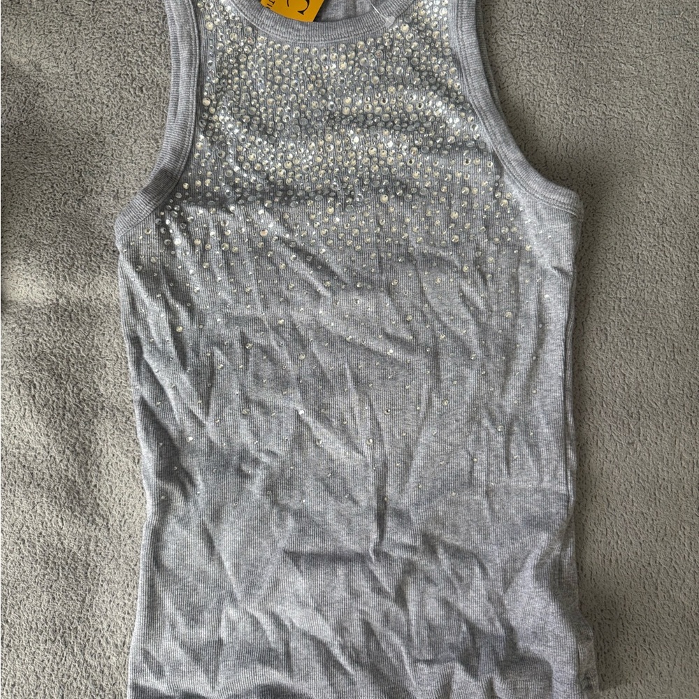 Gray Tank Top with Silver Rhinestones